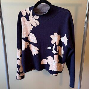 J. Faulkner for Maeve Floral Mock Neck Sweater – Navy & Blush – Size S